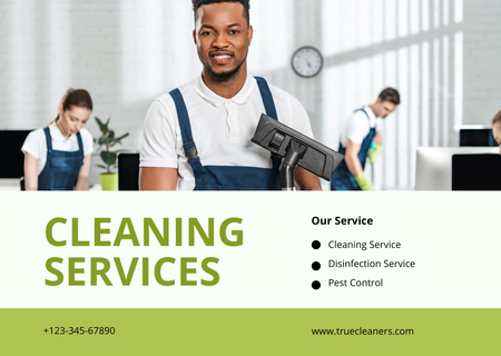 Multiracial Team of Cleaners Doing Job Flyer A6 Horizontal Design Template