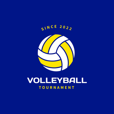 Emblema do torneio de vôlei em azul Logo Modelo de Design