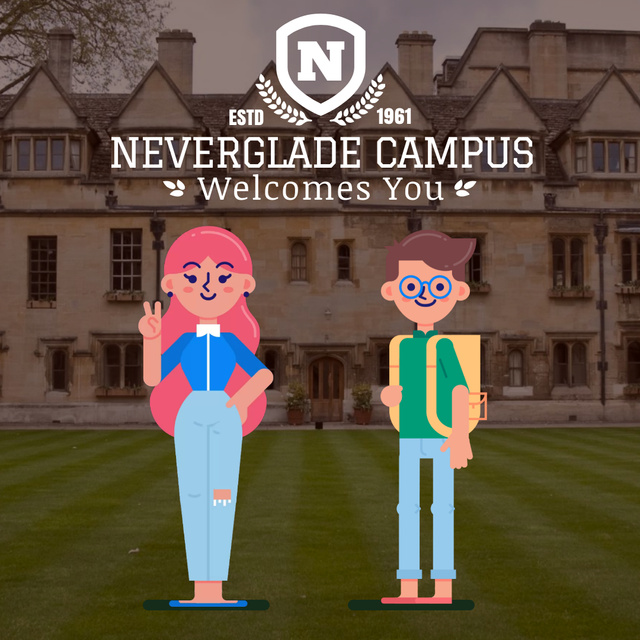 Friendly students welcoming you by campus Animated Post Design Template