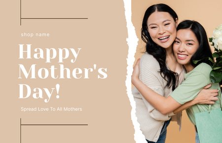Designvorlage Happy Asian Family on Mother's Day Promo für Thank You Card 5.5x8.5in