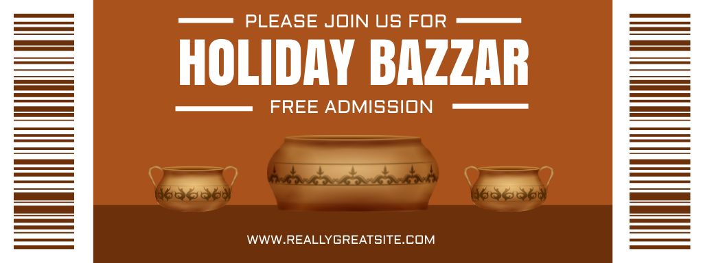Ontwerpsjabloon van Ticket van Holiday Bazaar With Pottery Announcement