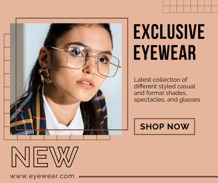 Exclusive Eyeware Sale Anouncement with Business Women in Glasses Facebookデザインテンプレート