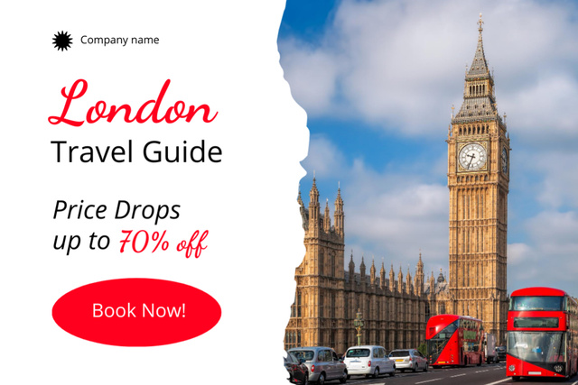Ontwerpsjabloon van Postcard 4x6in van London Travel Guide Offer With Discount And Booking