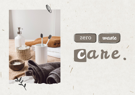 Designvorlage Zero Waste Concept with Different Hygiene Objects in Bathroom für Poster A2 Horizontal