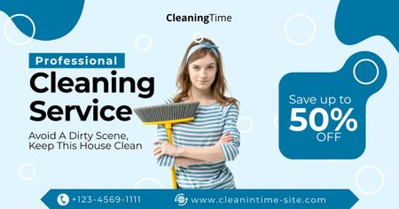 Cleaning Services Offer with Woman Facebook AD tervezősablon