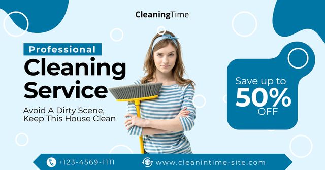 Ontwerpsjabloon van Facebook AD van Cleaning Services Offer with Woman