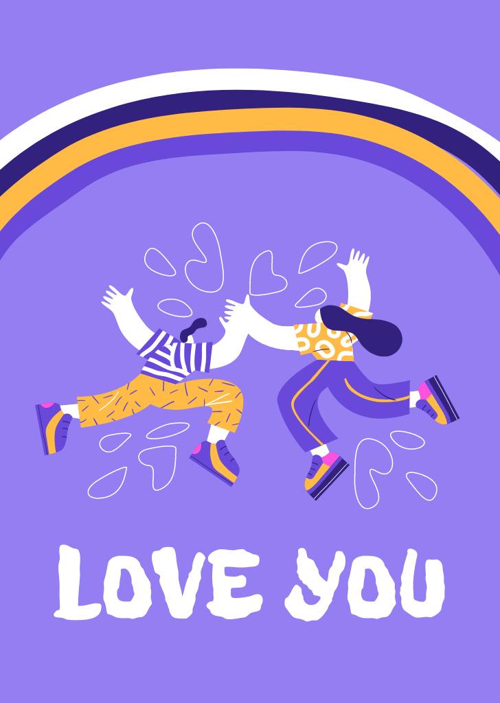 Love Phrase With Couple And Rainbow Postcard A6 Vertical Tasarım Şablonu