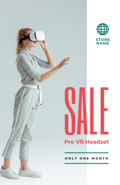 Headsets Sale Announcement with Woman Using VR Glasses Flyer 5.5x8.5in Design Template