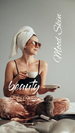 inspiração de beleza com menina em toalha de banho Instagram Video Story Modelo de Design