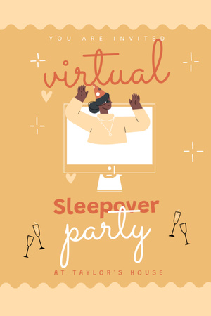 Announcement of Virtual Sleepover Party Invitation 6x9in Design Template