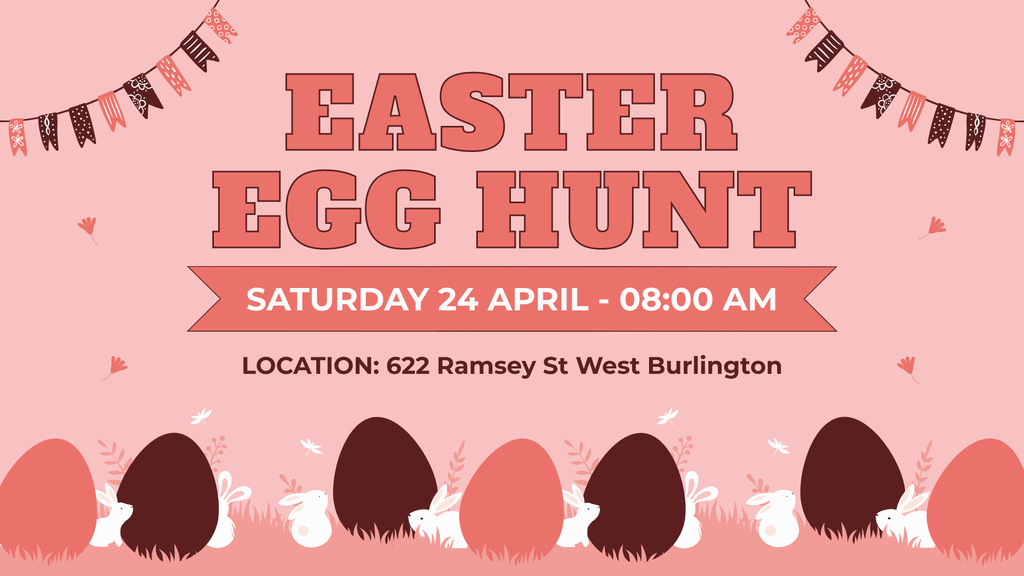 Easter Egg Hunt Ad with Illustration of Eggs and Bunnies FB event cover Design Template