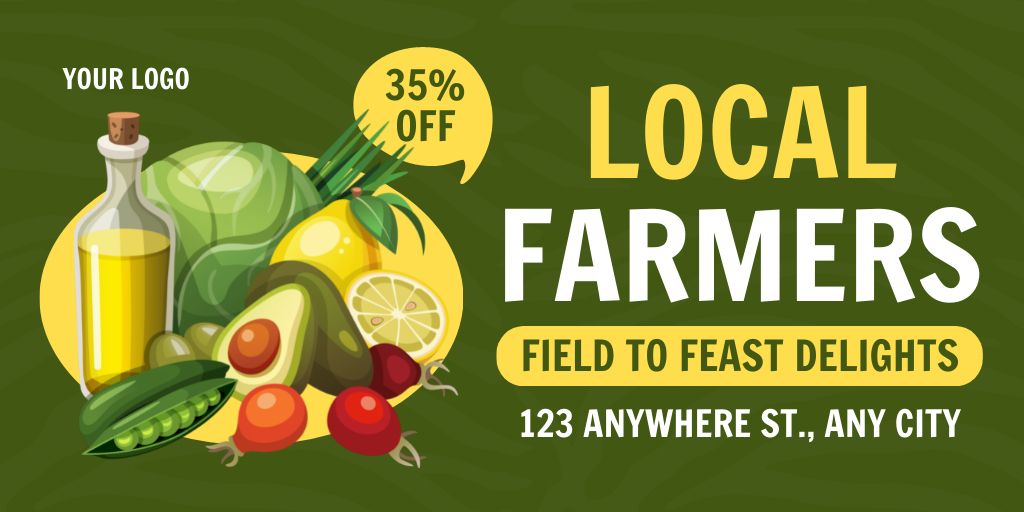 Ontwerpsjabloon van Twitter van Discount on Local Farm Organic Goods on Green