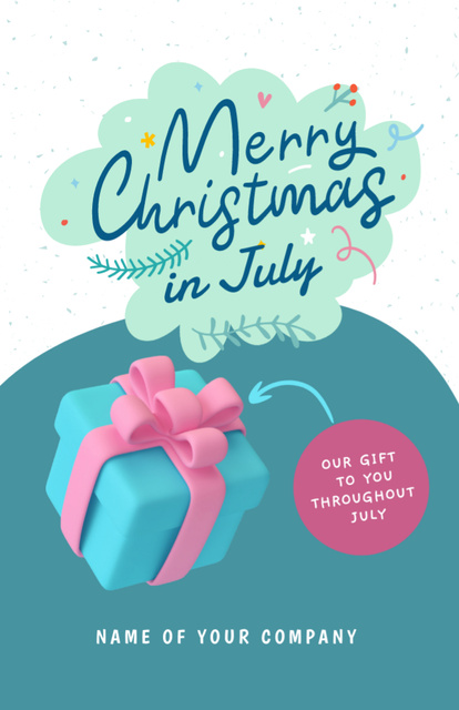 Delightful Christmas In July Greeting With Present Flyer 5.5x8.5in Šablona návrhu