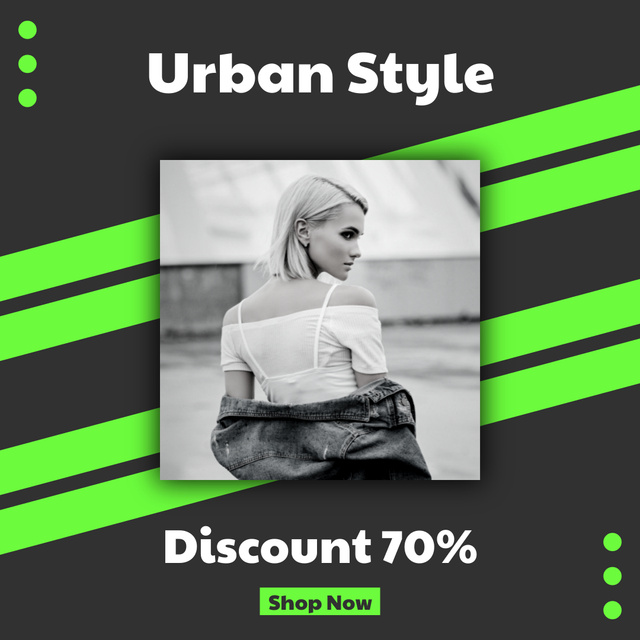 Young Woman in White Blouse for Urban Style Fashion Ad Instagram Design Template