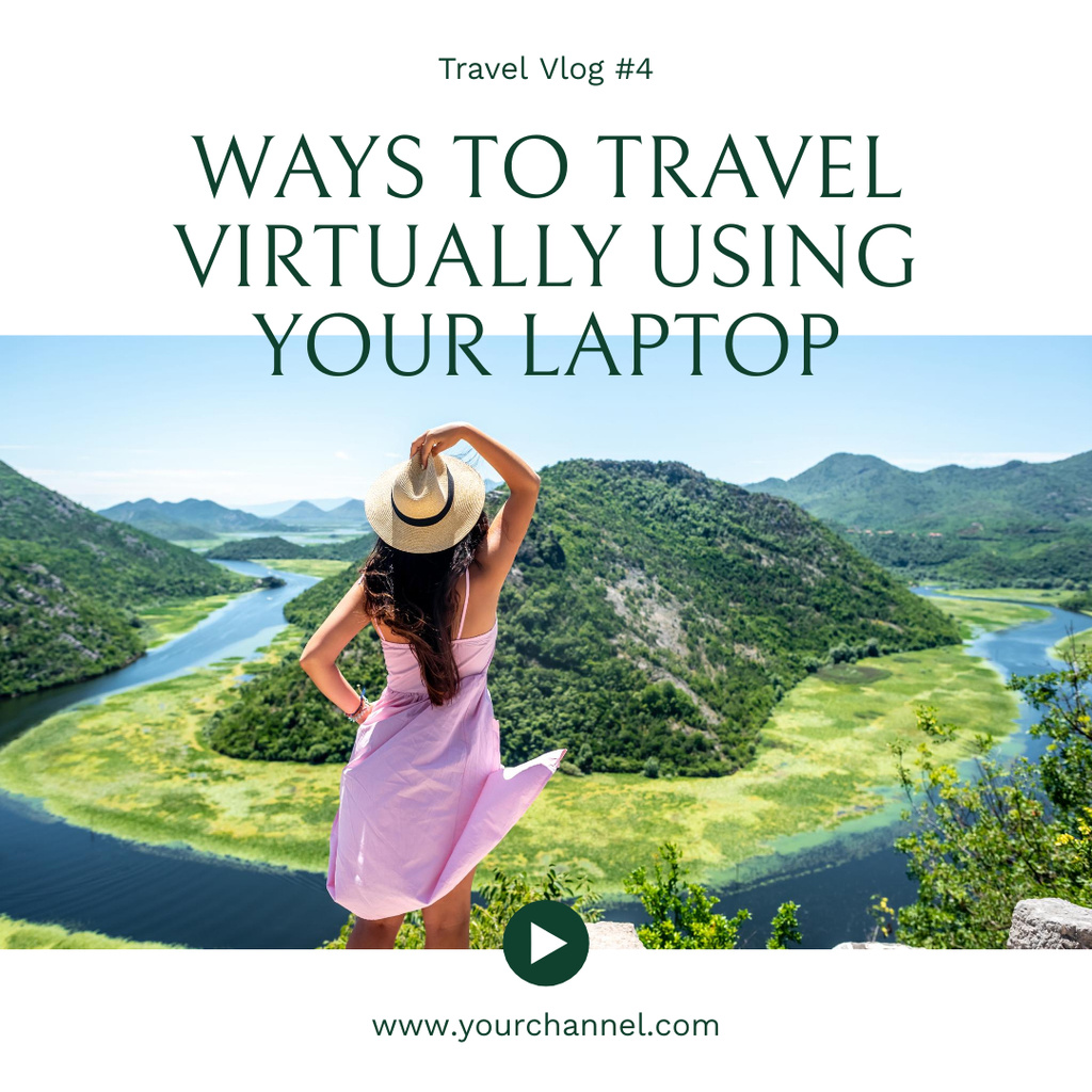 Green Mountains And Travel Vlog Promotion Using Laptop Instagram Design Template
