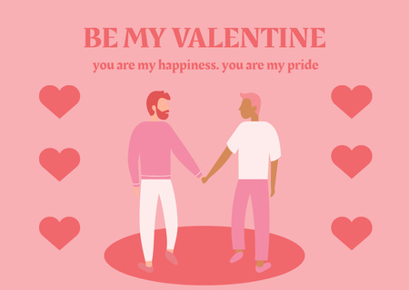 Happy Valentine's Day Greetings With Couple In Love Men Card Design Template