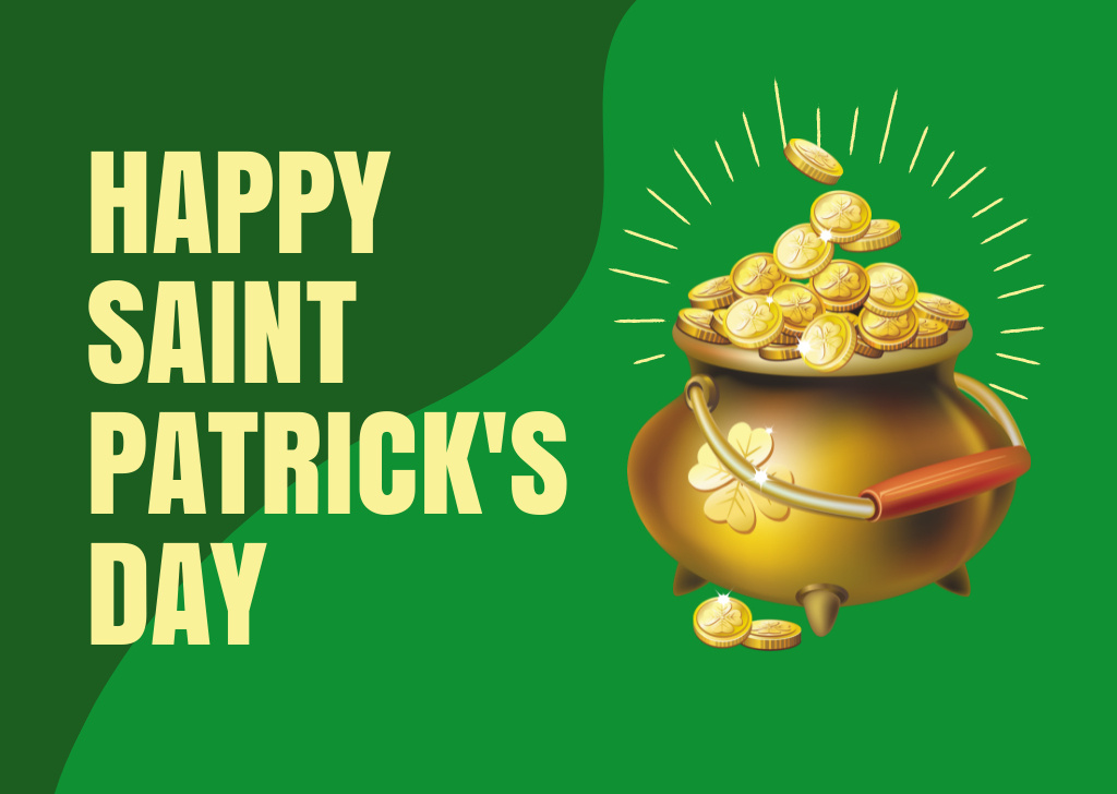 Awesome St. Patrick's Day Greeting with Pot of Gold Card Modelo de Design