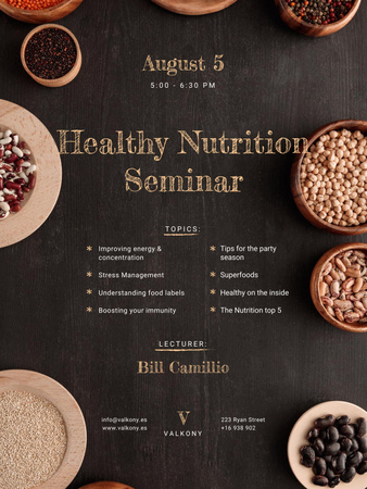 Plantilla de diseño de Seminar Annoucement with Healthy Nutrition Dishes on table Poster US 