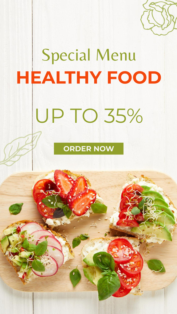 Healthy Food Special Menu Offer with Sandwiches Instagram Story tervezősablon