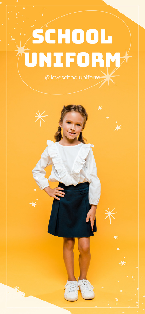 Platilla de diseño School Uniform Offer for Little Schoolgirls on Orange Snapchat Moment Filter