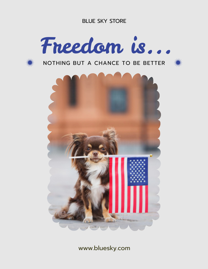 USA Independence Day Celebration with Chihuahua and Flag Poster 8.5x11in – шаблон для дизайна