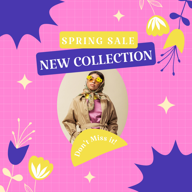 Szablon projektu Bright Announcement of Sale of Spring Collection for Women Instagram