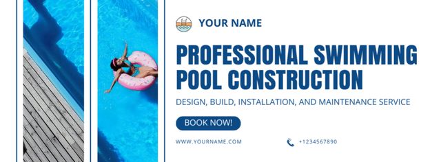 Ontwerpsjabloon van Facebook cover van Professional Swimming Pool Assembly Services