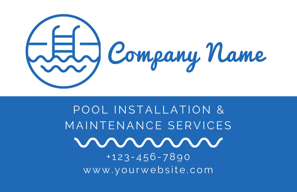 Designvorlage Emblem of Company for Installation and Maintenance of Swimming Pools für Business Card 85x55mm