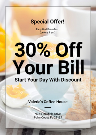 Early Bird Breakfast Discount Served Boiled Egg Flyer A6 Design Template