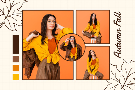 Gözlüklü Şık Sonbahar Kadın Giysileri Promosyonu Mood Board Tasarım Şablonu