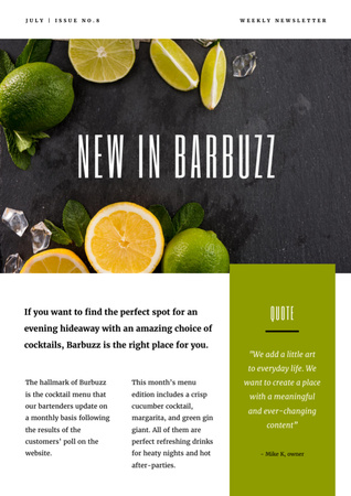Plantilla de diseño de Nuevo anuncio de menú con lima fresca Newsletter 