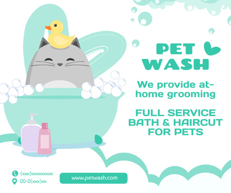 Grooming Salon Service Offer with Cartoon Cat Facebook Design Template