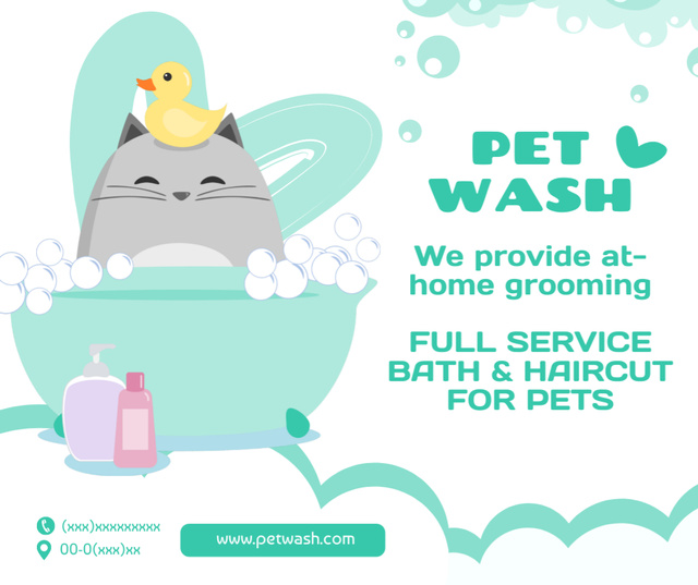 Grooming Salon Service Offer with Cartoon Cat Facebookデザインテンプレート