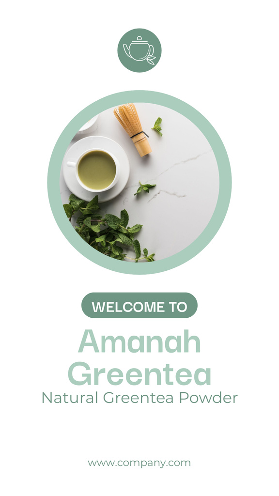 Natural Green Tea Powder With Ingredients Promotion Mobile Presentation Πρότυπο σχεδίασης