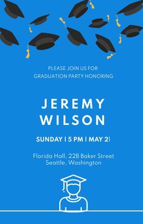 Graduation Party Announcement with Students throwing Hats Invitation 4.6x7.2in Modelo de Design