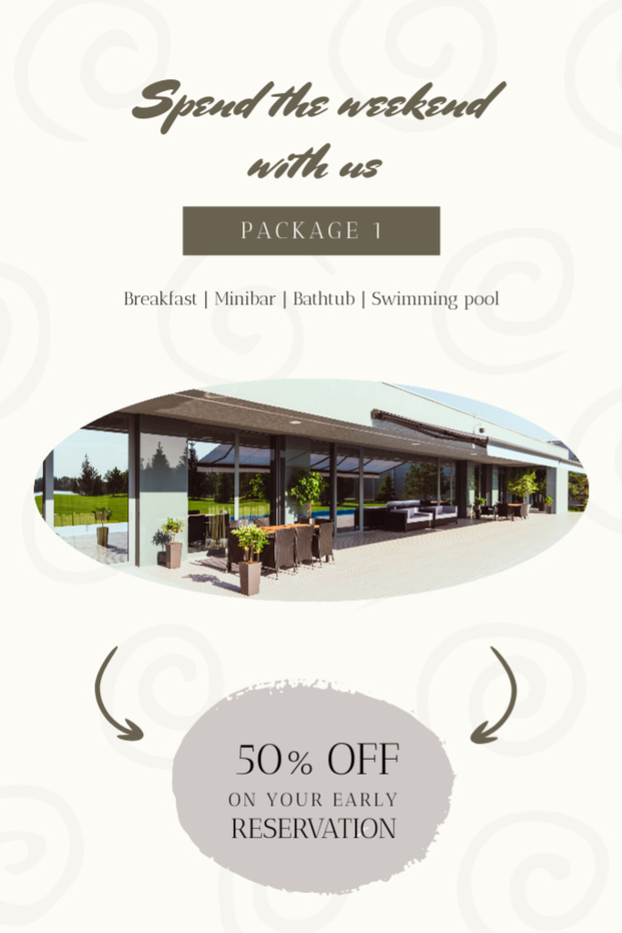 Luxury Hotel Advertisement with Modern Exterior and Offer of Discount Tumblr Tasarım Şablonu