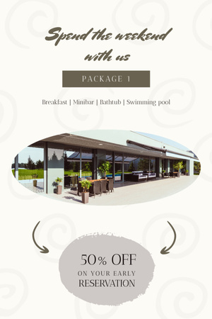 Anúncio de hotel de luxo com exterior moderno e oferta de desconto Tumblr Modelo de Design