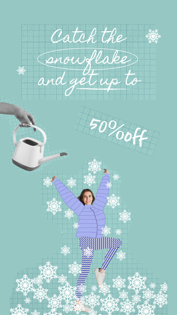 Cute Girl catching Snowflakes Instagram Story Design Template