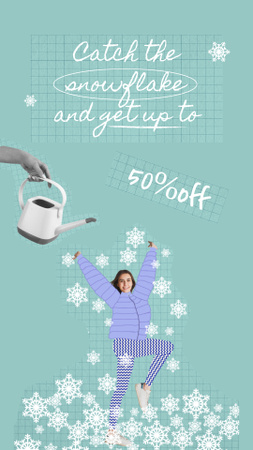 Cute Girl catching Snowflakes Instagram Story Design Template
