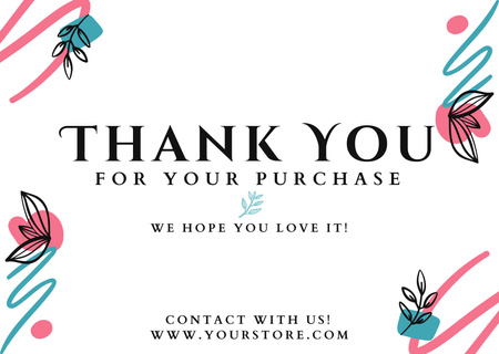 Thank You For Your Purchase Message with Simple Leaves Card Design Template