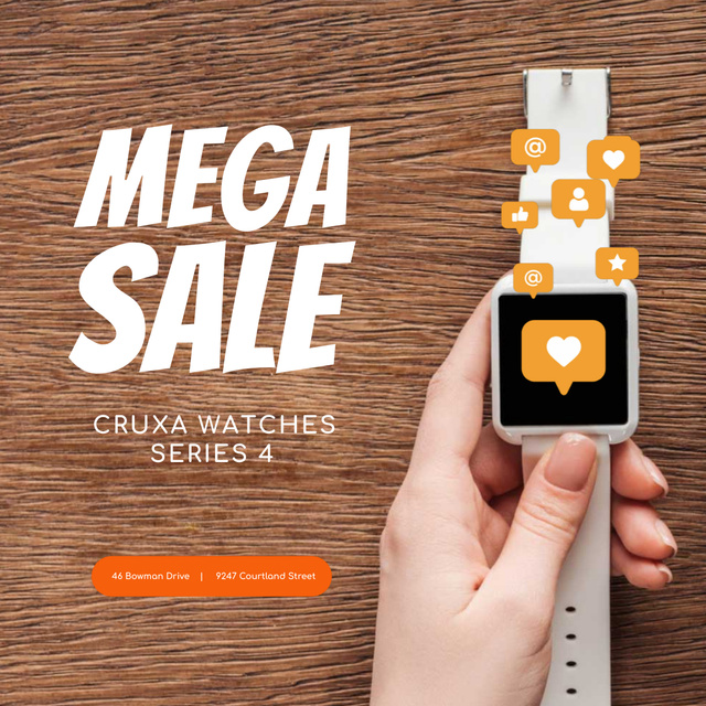 Smartwatches sale with Heart sticker Animated Post Design Template