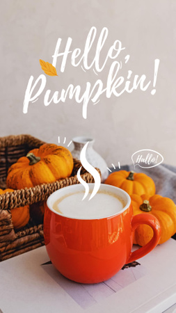 Autumn Inspiration with Warm Cup and Pumpkins Instagram Story Modelo de Design
