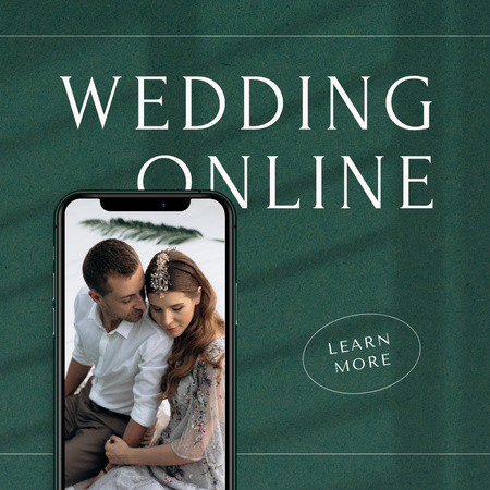 Online Wedding Announcement with Couple on Phone Screen Instagram Design Template