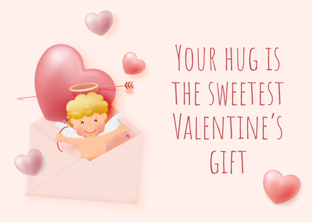 Cute Valentine's Phrase with Heart and Angel Postcard Design Template