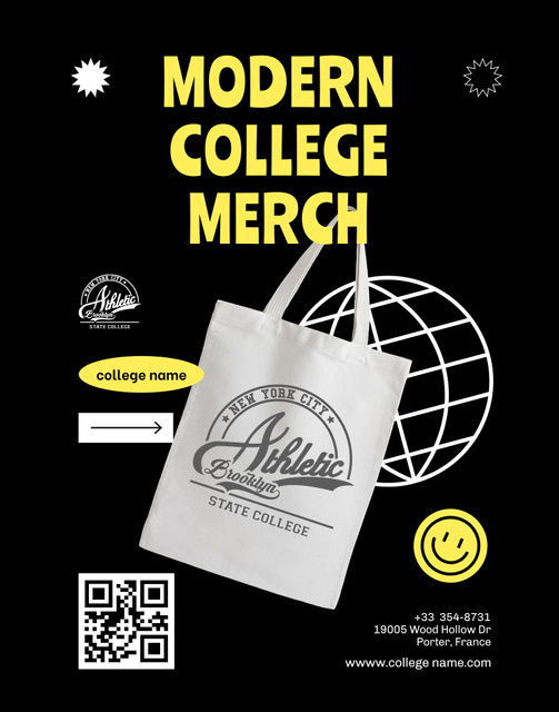 Modern College Apparel and Merchandise Offer on Black Poster 22x28in Design Template