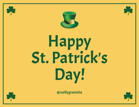 Happy St. Patrick's Day with Hat and Clover on Yellow Thank You Card 5.5x4in Horizontal Design Template