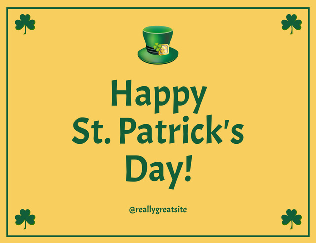 Happy St. Patrick's Day with Hat and Clover in Yellow Thank You Card 5.5x4in Horizontal – шаблон для дизайна