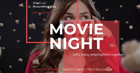 Movie night event Announcement on Groundhog Day Facebook AD Modelo de Design