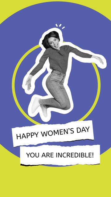 Women’s Day Greeting With Jump Instagram Video Story Modelo de Design
