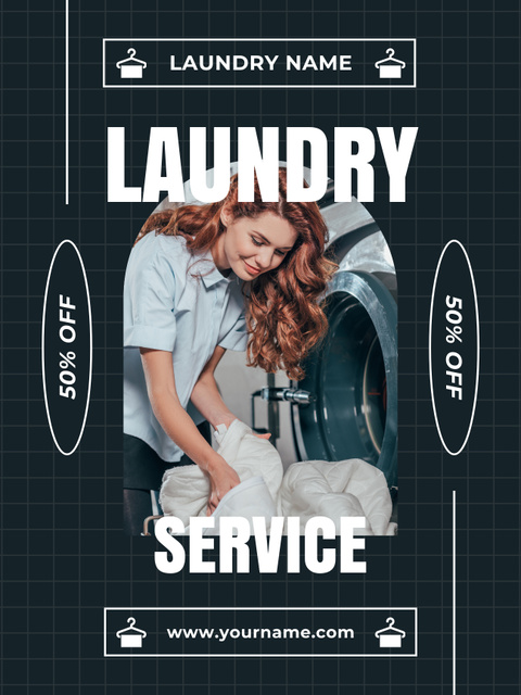 Laundry Services Ad on Green Poster US tervezősablon